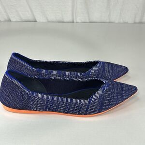 Rothy’s The Point Flats Bright Blue Birdseye Space Dye Orange Sole WomenSize 8.5